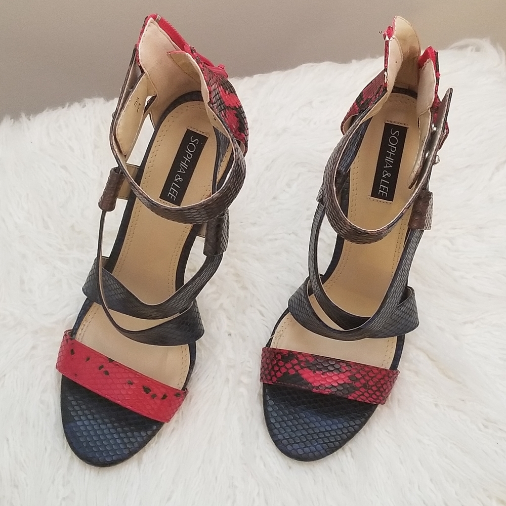 SOPHIA & LEE SNAKE SKIN STRAPPY SANDAL HEELS - Picture 8 of 8